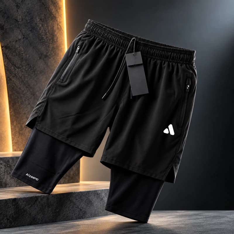TX173 Black 2-in-1 Layered Sports Shorts Mens